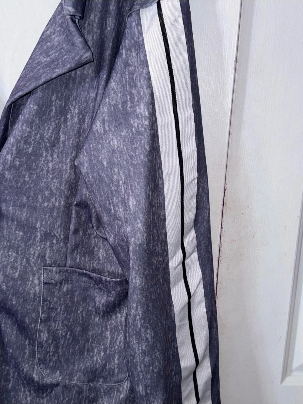 Casual Heathered Gray Button Front Jacket with Side Stripes